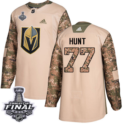 Adidas Golden Knights #77 Brad Hunt Camo Authentic Veterans Day 2018 Stanley Cup Final Stitched NHL Jersey